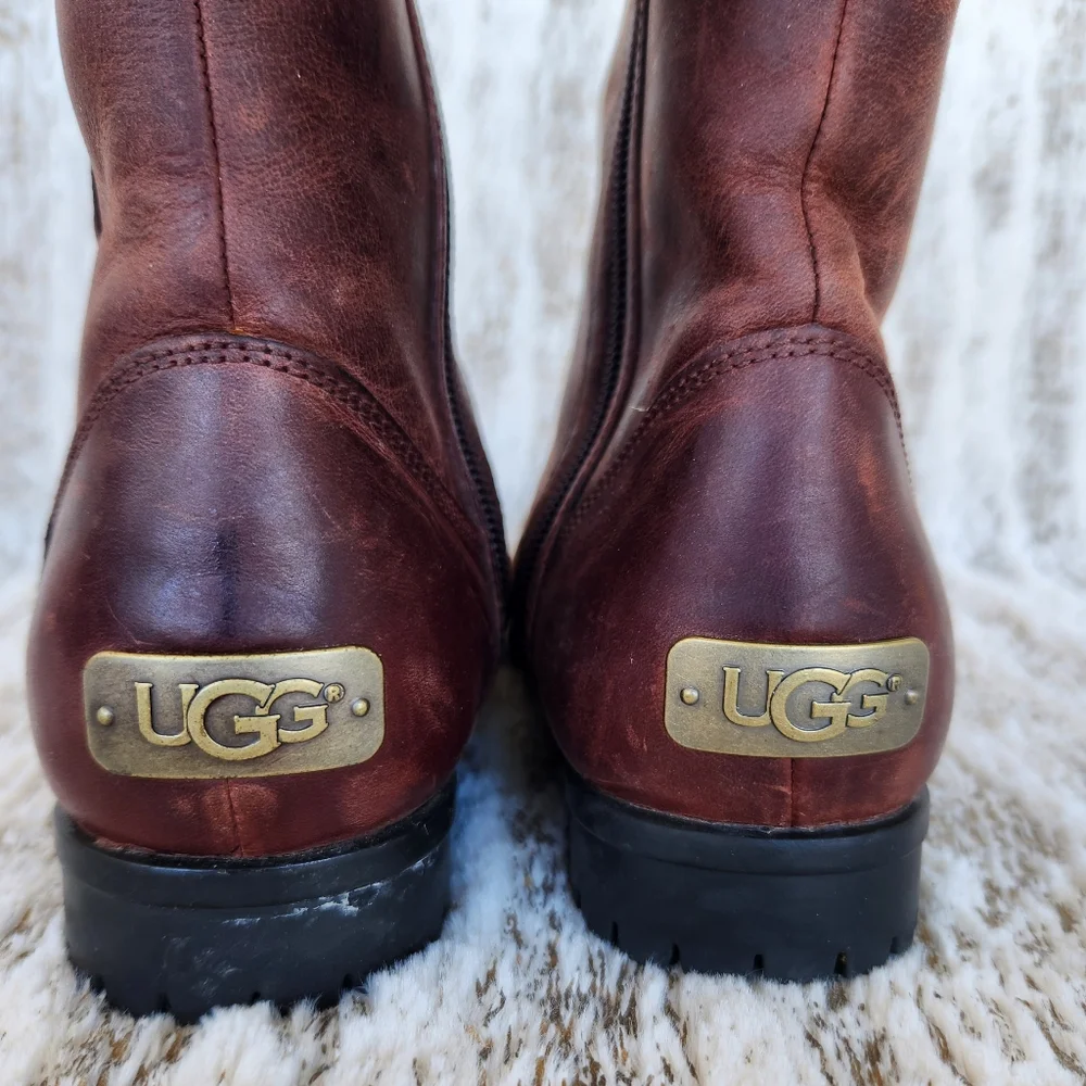 UGG Australia 'Burroughs' Waterproof Leather Boot Sherpa Brown Women's Size 6.5
